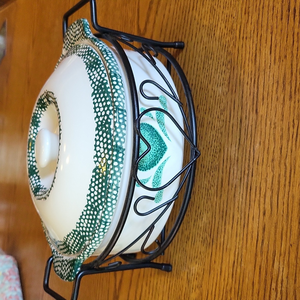 Vintage green heart casserole dish